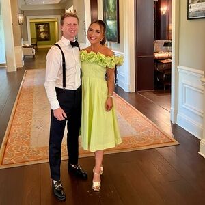 The Corina Ruffled Dress by Maeve Anthropologie in Chartreuse